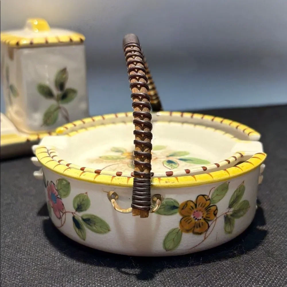 Hand-Painted Floral Ceramic breakfast Set in Yellow Accent